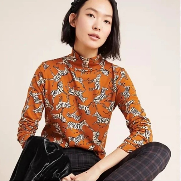 Maeve Orange Zebra Print Long Sleeve Top - Picture 1 of 3